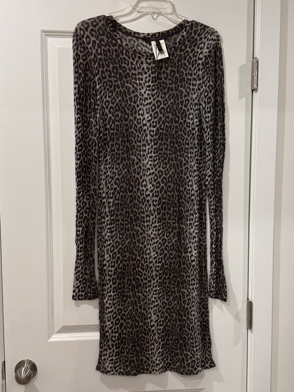 BCBGMaxAzria Gray & Black Leopard Print Knit Top